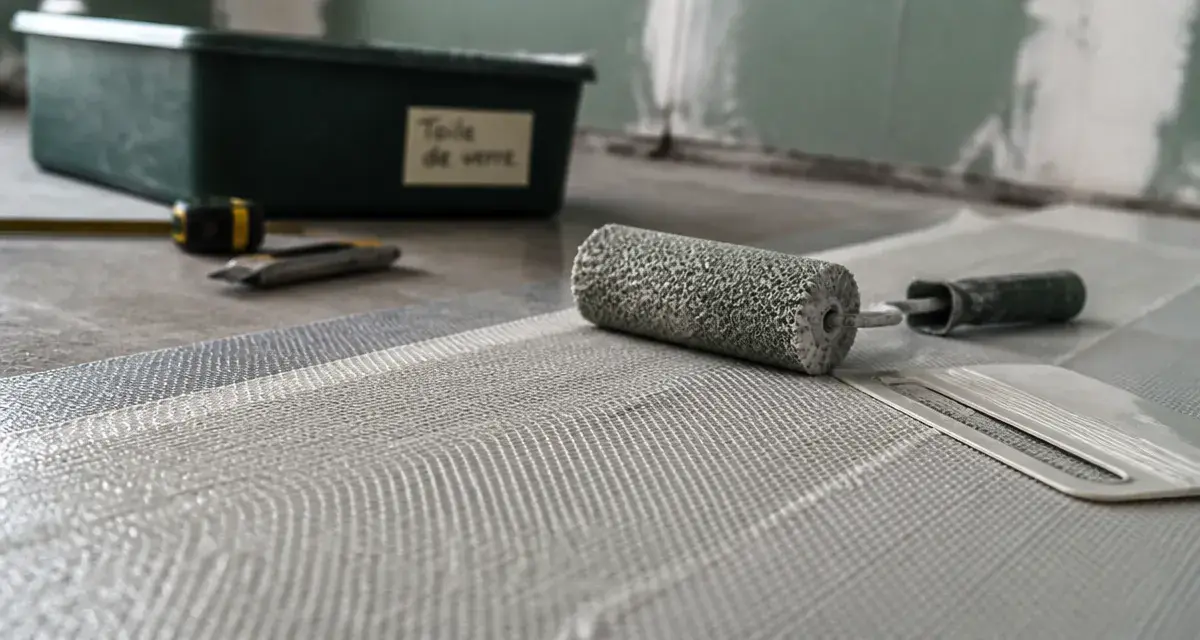 Pose toile de verre murale : lé bord à bord sans bulles ni raccords visibles