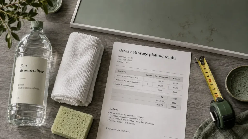 Tarif nettoyage plafond tendu : le prix au m² dépend surtout de la toile et de l’accès