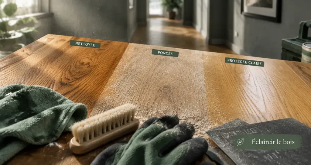 Éclaircir le bois sans creuser ses fibres : la méthode selon chaque support